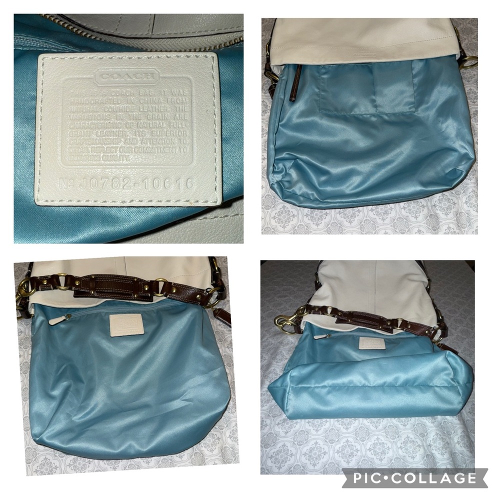 Coach Carly Hobo Shoulder Bag Pebbled Leather Off White Gold Hardware - Picture 10 of 15